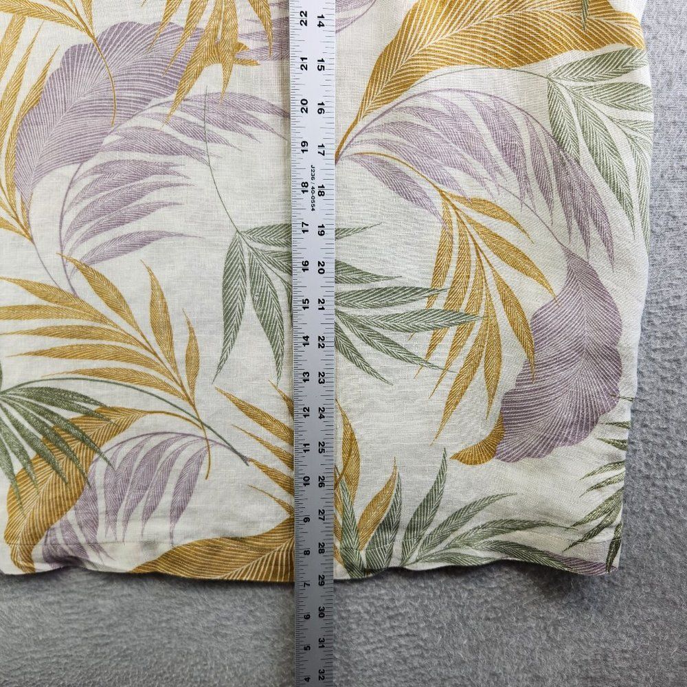 Tahari Linen Top Womens 1X Cream Floral Leaves Tropical Button Side Resort - Picture 14 of 16